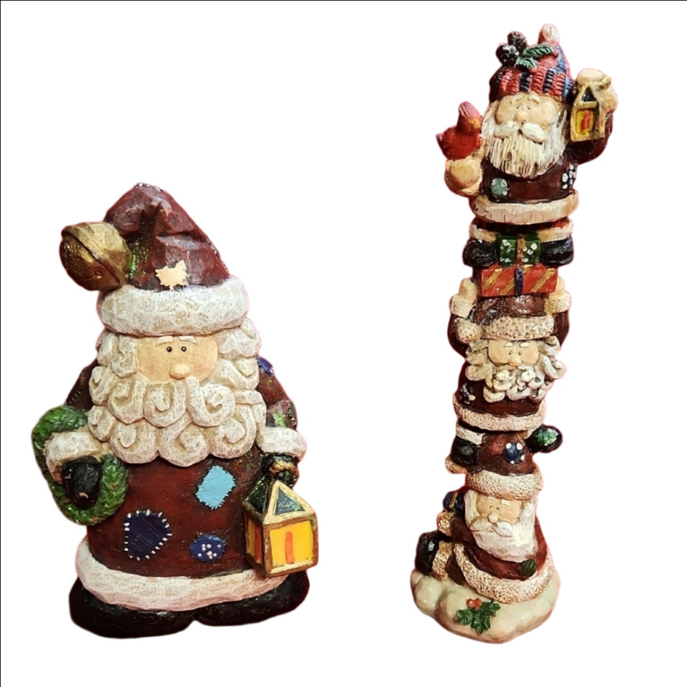 Festive Santa Figurine Set - Brown and Red